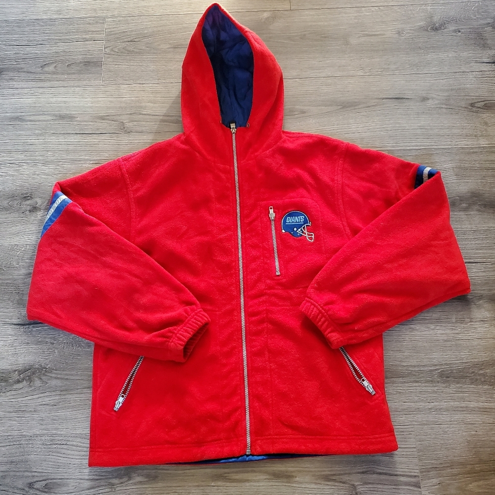 VTG Champion New York Giants Zip Up Fleece Hooded Jacket Mens Medium
